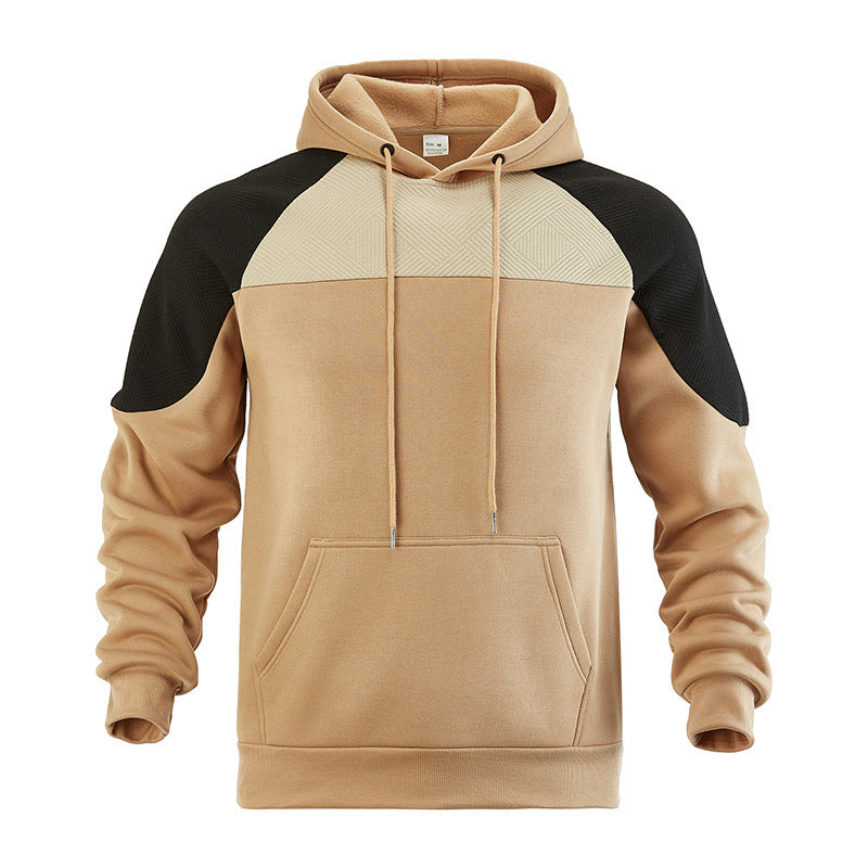 Herrhoodie med texturerade kontrastpaneler