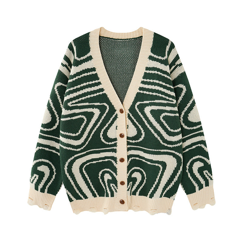 Cardigan unisex oversize in maglia con motivo astratto a spirale