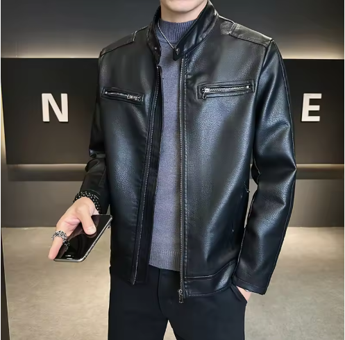 都市修身皮革大衣