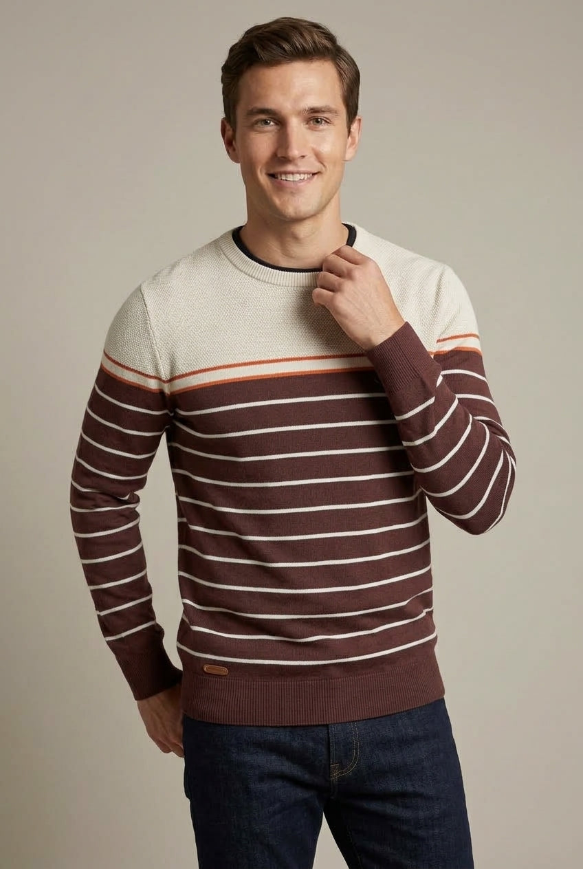 Herrenpullover mit Rundhalsausschnitt und Streifen