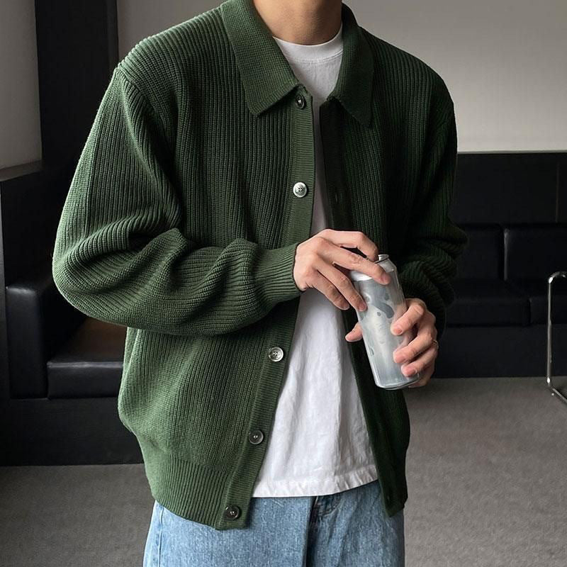 Áo cardigan dệt gân, cổ bẻ, cài cúc phía trước