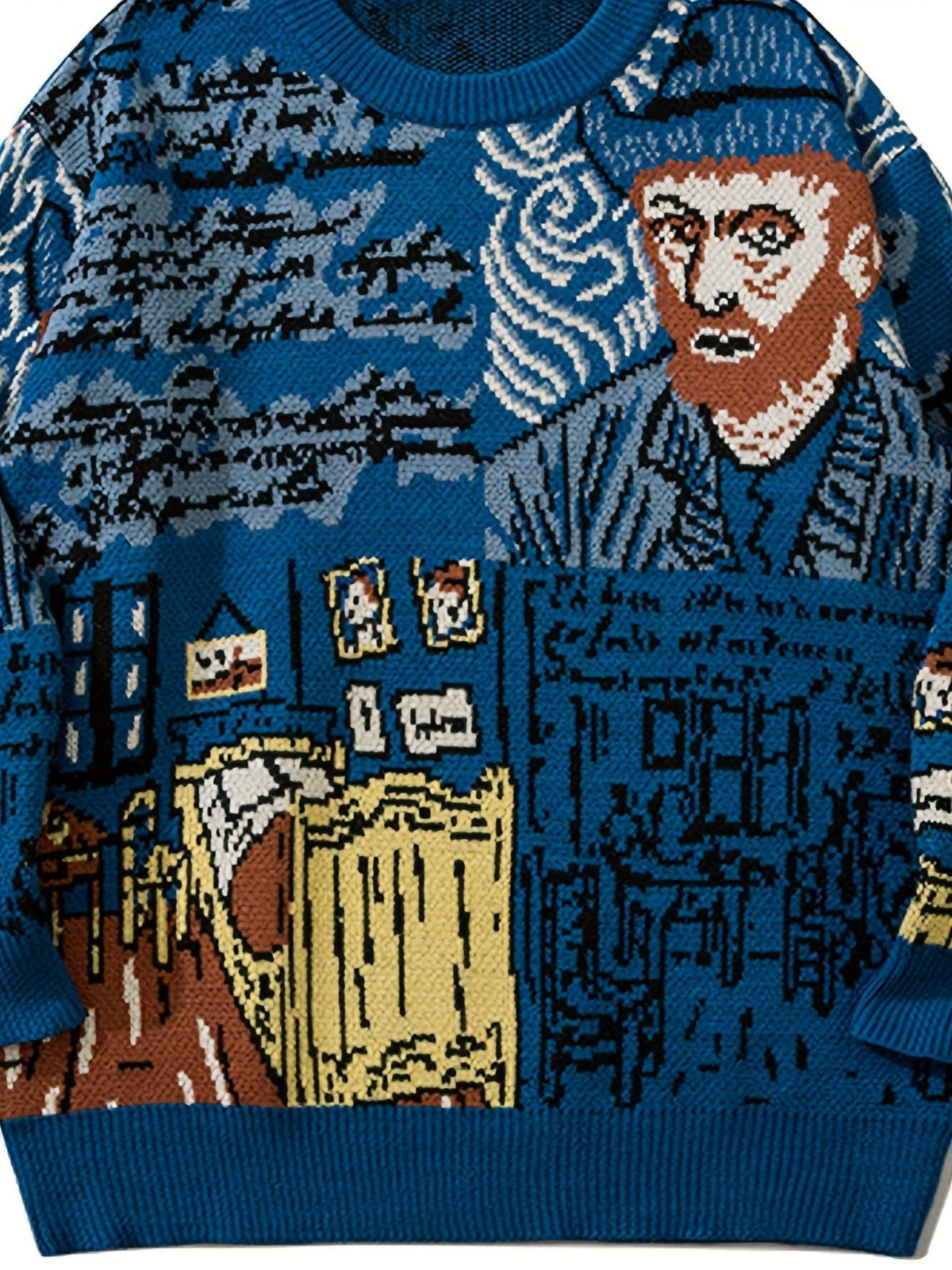Jacquard-neulepusero muotokuvakuviolla
