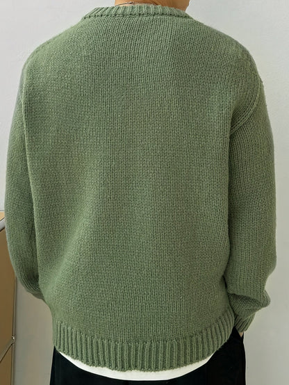 Teksturowany oversize’owy sweter z dzianiny z okrągłym dekoltem