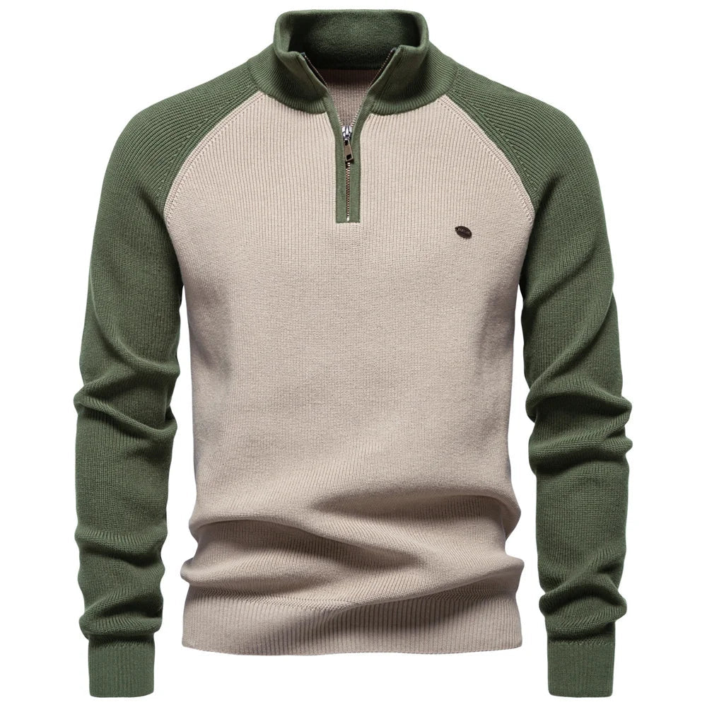 Herren-Pullover aus Baumwolle mit Stehkragen und Viertelreißverschluss
