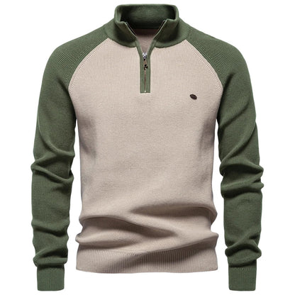 Herren-Pullover aus Baumwolle mit Stehkragen und Viertelreißverschluss