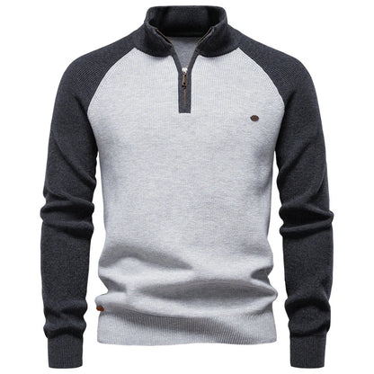 Herren-Pullover aus Baumwolle mit Stehkragen und Viertelreißverschluss