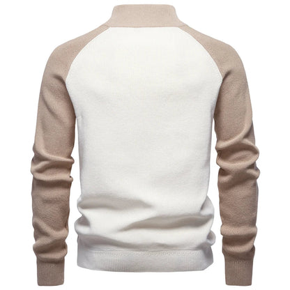Herren-Pullover aus Baumwolle mit Stehkragen und Viertelreißverschluss