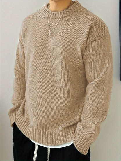 Teksturowany oversize’owy sweter z dzianiny z okrągłym dekoltem