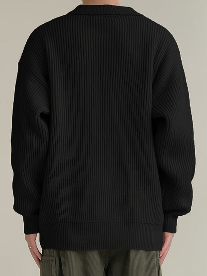 Áo cardigan dệt gân, cổ bẻ, cài cúc phía trước