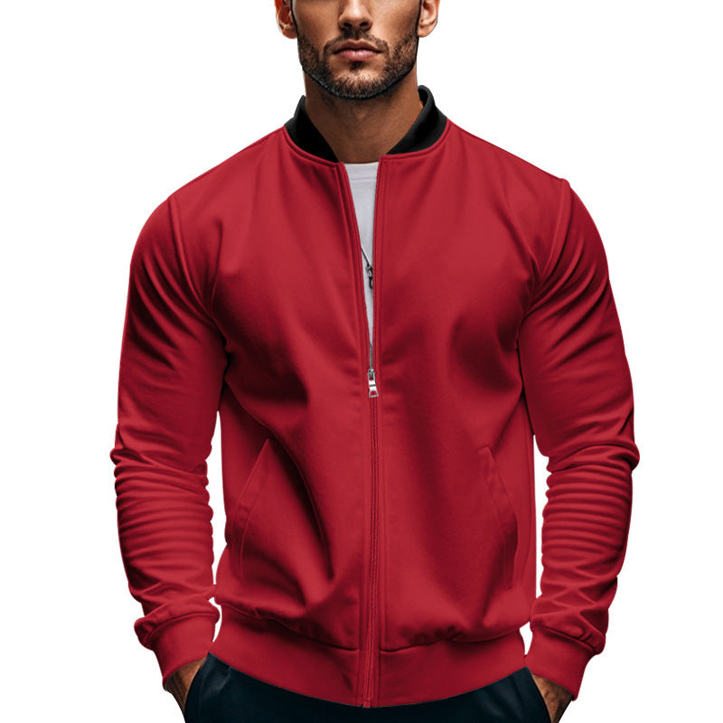 Jaket bomber ramping pria dengan ritsleting dan kerah tegak