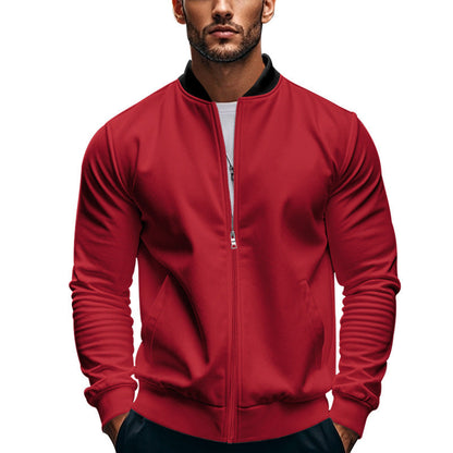 Jaket bomber ramping pria dengan ritsleting dan kerah tegak