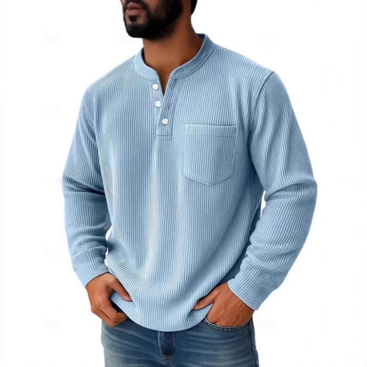 Herren-Henleyshirt aus Waffelstrick mit Brusttasche