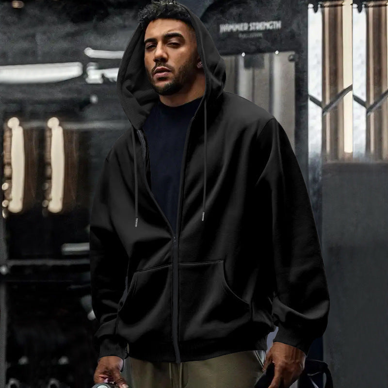Hoodie Pria Oversized dengan Ritsleting Penuh