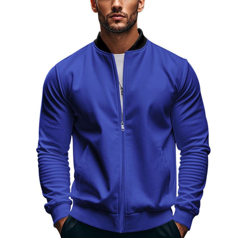Jaket bomber ramping pria dengan ritsleting dan kerah tegak