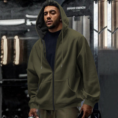 Hoodie Pria Oversized dengan Ritsleting Penuh