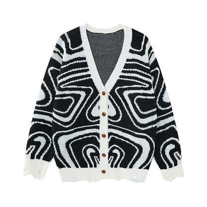 Cardigan unisex oversize in maglia con motivo astratto a spirale