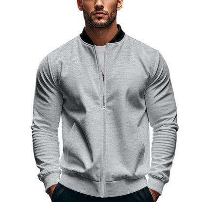 Jaket bomber ramping pria dengan ritsleting dan kerah tegak