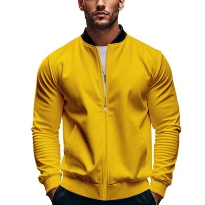Jaket bomber ramping pria dengan ritsleting dan kerah tegak
