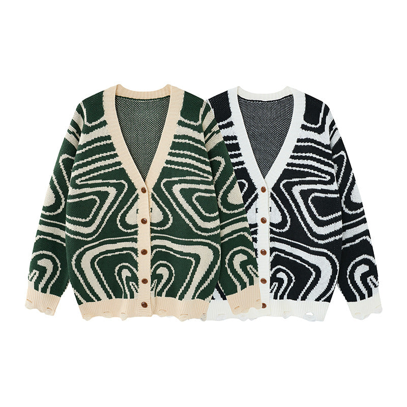Cardigan unisex oversize in maglia con motivo astratto a spirale