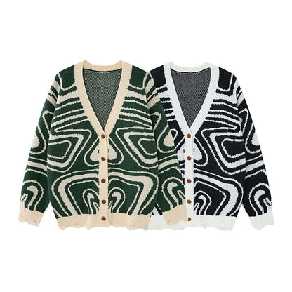 Cardigan unisex oversize in maglia con motivo astratto a spirale