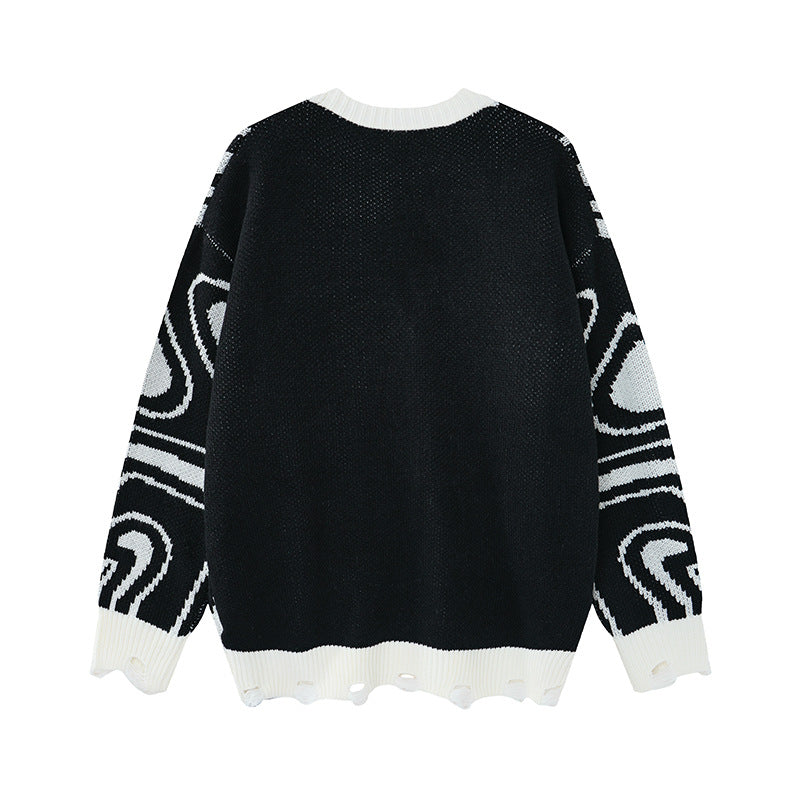 Cardigan unisex oversize in maglia con motivo astratto a spirale