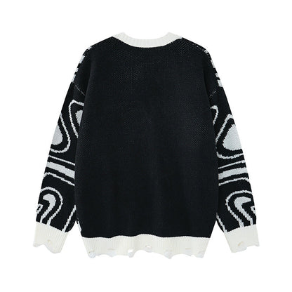 Cardigan unisex oversize in maglia con motivo astratto a spirale