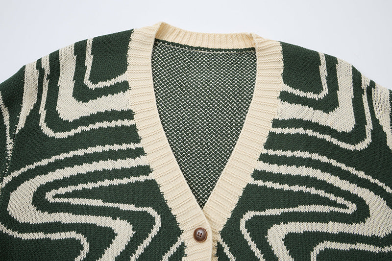 Cardigan unisex oversize in maglia con motivo astratto a spirale