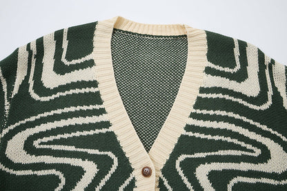 Cardigan unisex oversize in maglia con motivo astratto a spirale