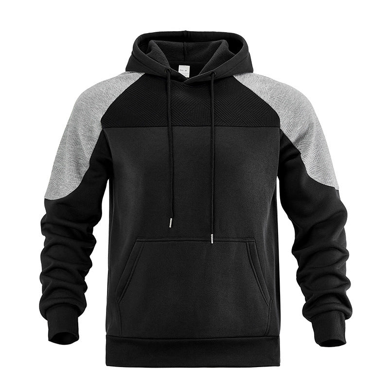 Herrhoodie med texturerade kontrastpaneler