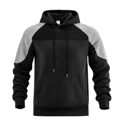 Herrhoodie med texturerade kontrastpaneler