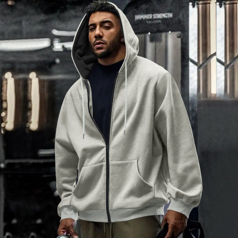 Hoodie Pria Oversized dengan Ritsleting Penuh