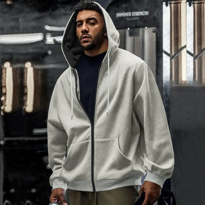 Hoodie Pria Oversized dengan Ritsleting Penuh