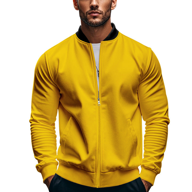 Jaket bomber ramping pria dengan ritsleting dan kerah tegak