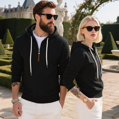 Hoodie Fleece Lembut Pria dengan Ritsleting Setengah dan Ritsleting Kulit