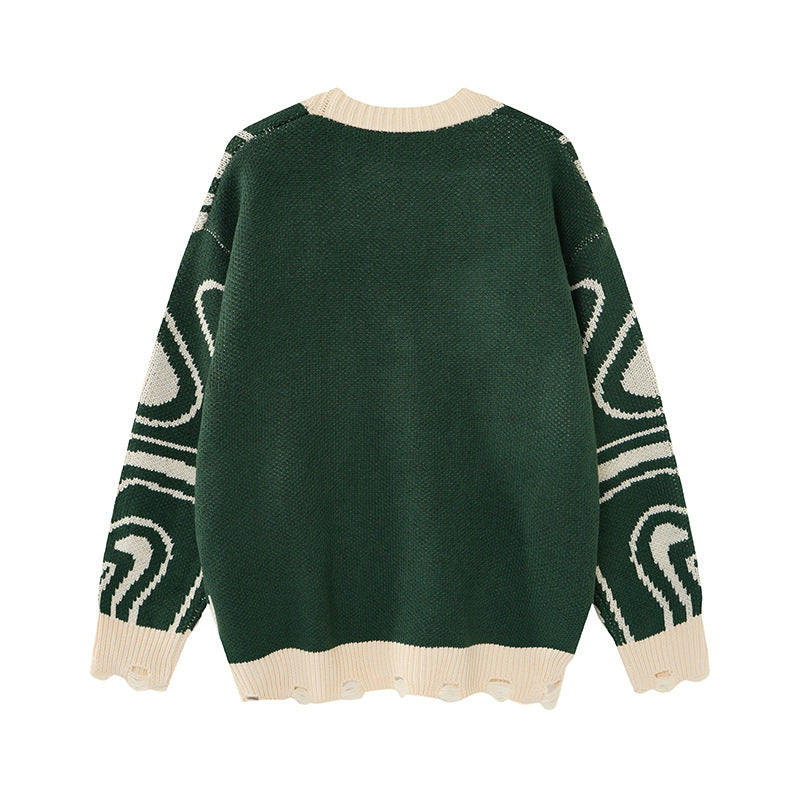 Cardigan unisex oversize in maglia con motivo astratto a spirale