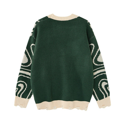 Cardigan unisex oversize in maglia con motivo astratto a spirale