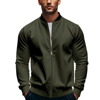 Jaket bomber ramping pria dengan ritsleting dan kerah tegak