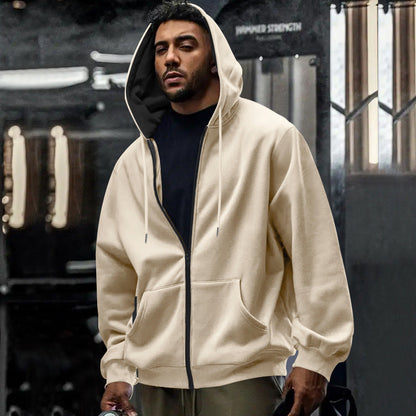Hoodie Pria Oversized dengan Ritsleting Penuh