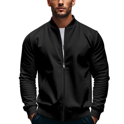 Jaket bomber ramping pria dengan ritsleting dan kerah tegak