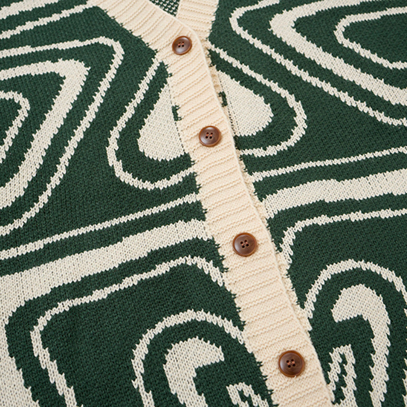 Cardigan unisex oversize in maglia con motivo astratto a spirale