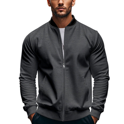Jaket bomber ramping pria dengan ritsleting dan kerah tegak