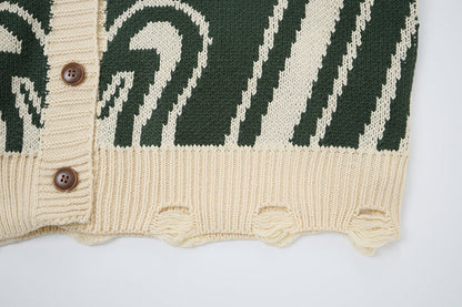 Cardigan unisex oversize in maglia con motivo astratto a spirale