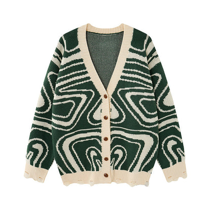 Cardigan unisex oversize in maglia con motivo astratto a spirale