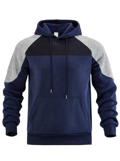 Herrhoodie med texturerade kontrastpaneler