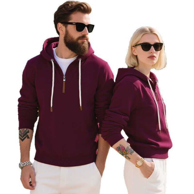 Hoodie Fleece Lembut Pria dengan Ritsleting Setengah dan Ritsleting Kulit