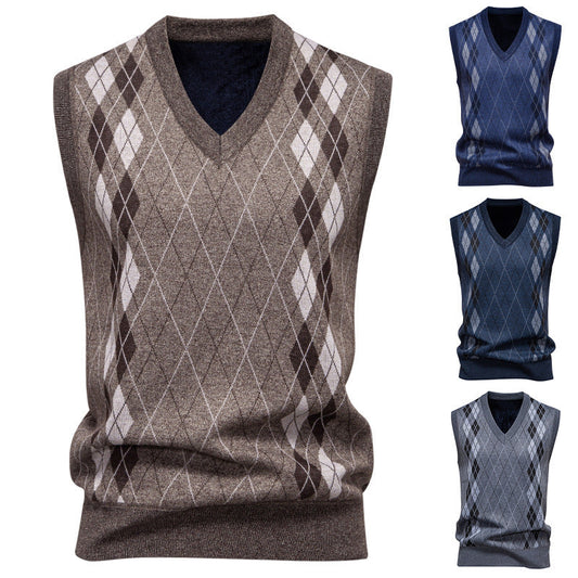 Argyle-Strickweste für Herren aus Baumwollmischgewebe