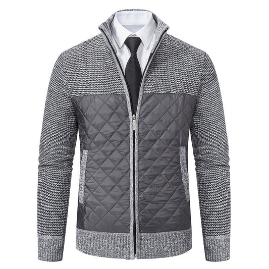 Gesteppte Hybrid-Strickjacke für Herren mit Stehkragen