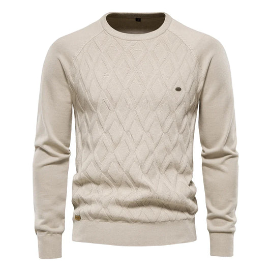 Dario Pini Herrenpullover aus Rautenmuster-Strick mit Rundhalsausschnitt