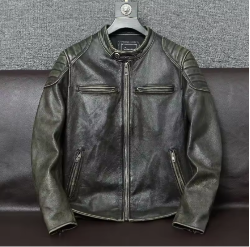 Vintage-Jacke aus echtem, verblasstem Cowhide-Leder