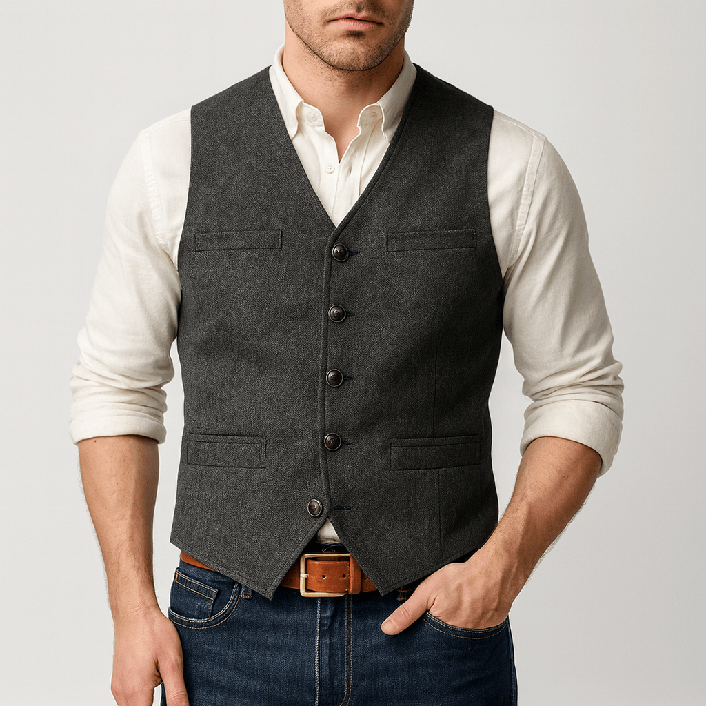Áo gile cài cúc phong cách vải tweed dành cho nam